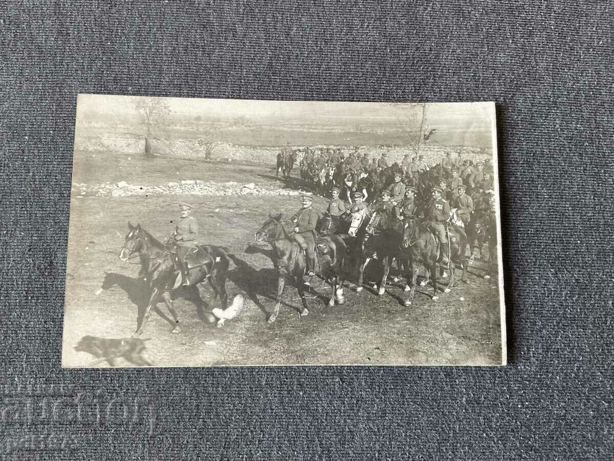 Old photo G. Hristov military officers on horses 1920