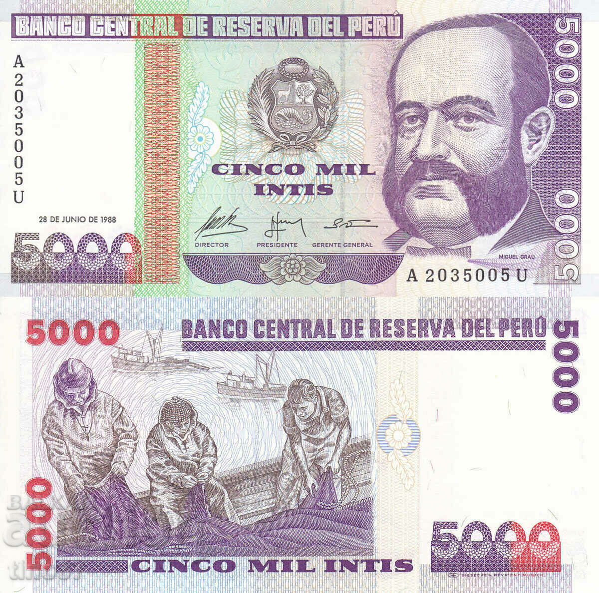 tino37- PERU - 5000 INTIS - 1988 - UNC
