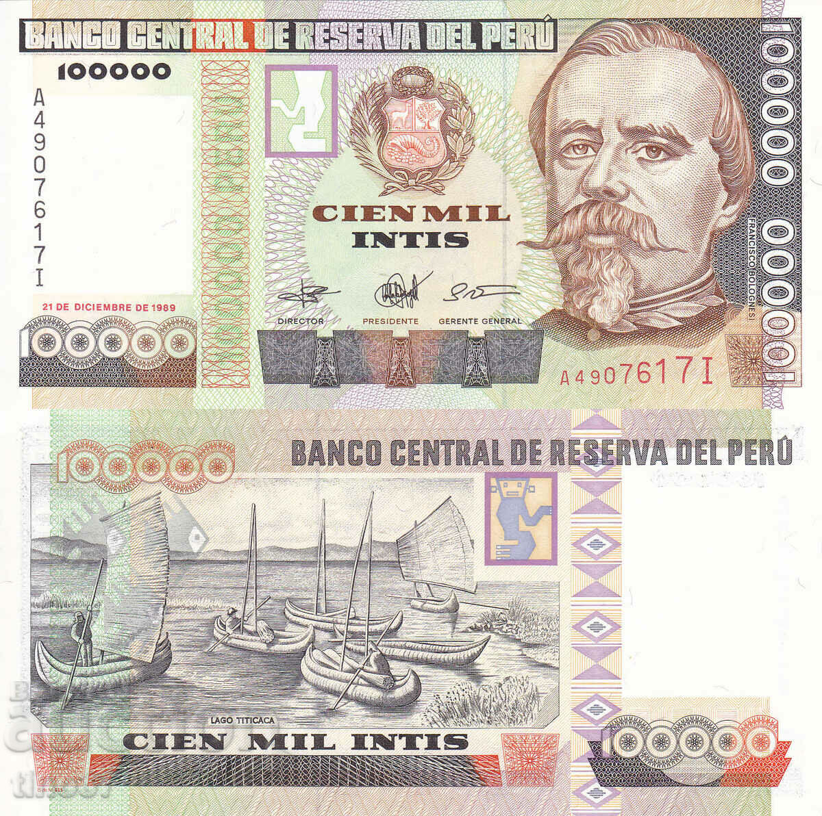 tino37- PERU - 100000 INTIS - 1989 - UNC