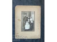 Ofițer din carton foto veche cu familia 1920 Varna