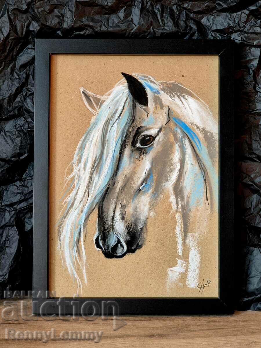 Horse head, charcoal painting, original