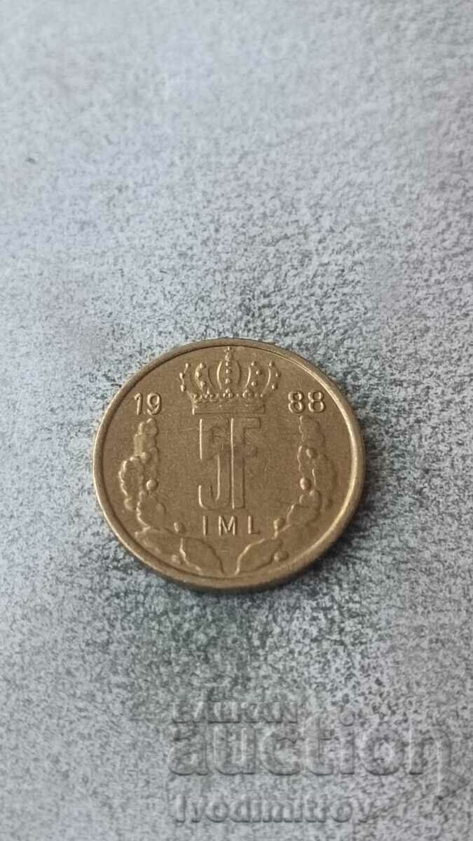 Luxembourg 5 francs 1988
