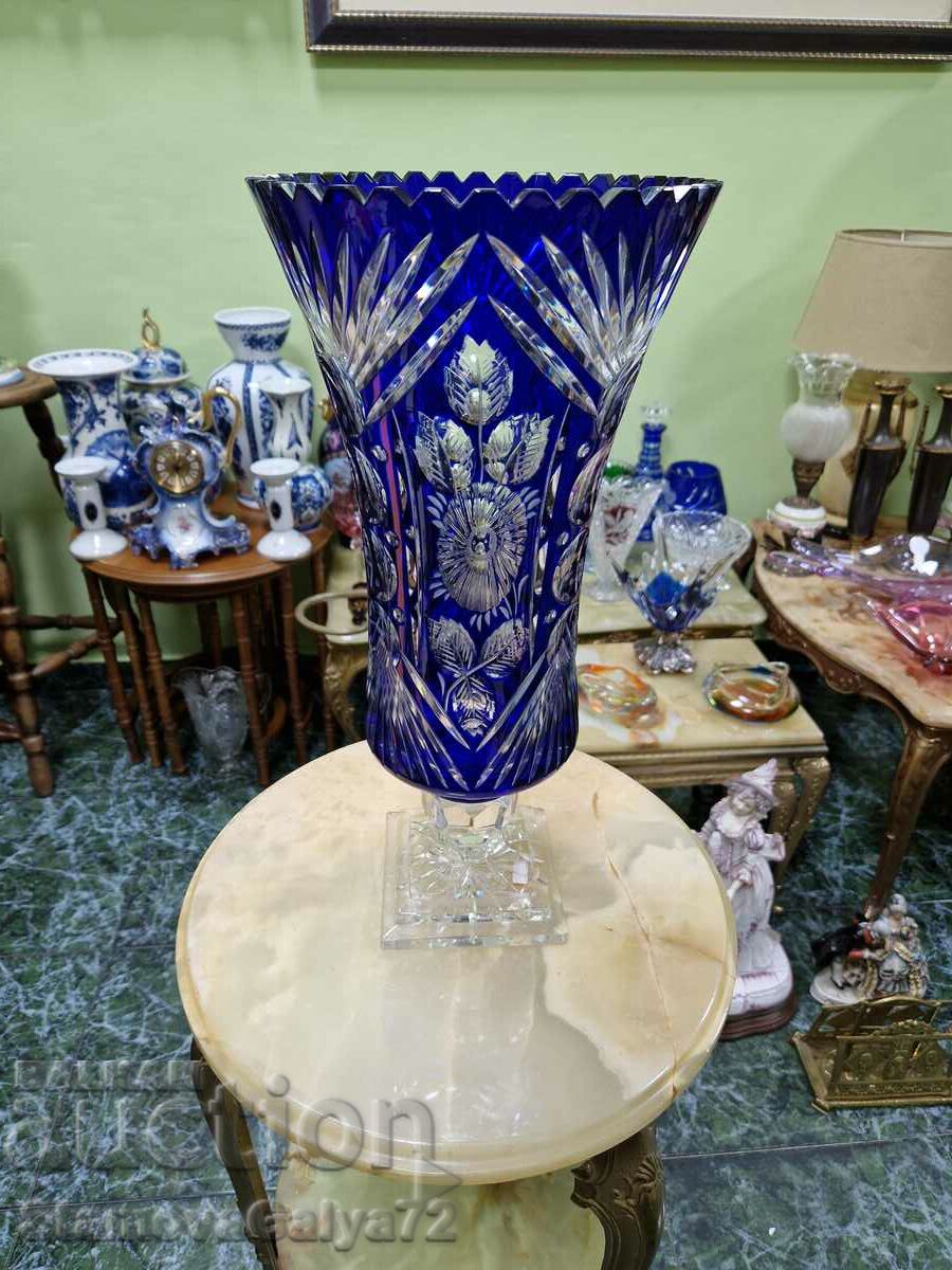 Огромна уникална антикварна кристална ваза Бохемия