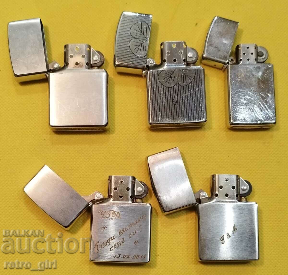 Auction Lot of 5 "ZIPPO" lighters. Auction Lot of 5 "ZIPPO" lighters.