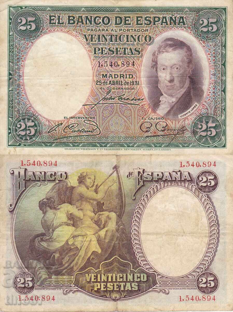 tino37- SPAIN - 25 PESETS - 1931 - F+ tino37- SPAIN - 25 PESETS - 1931 - F+