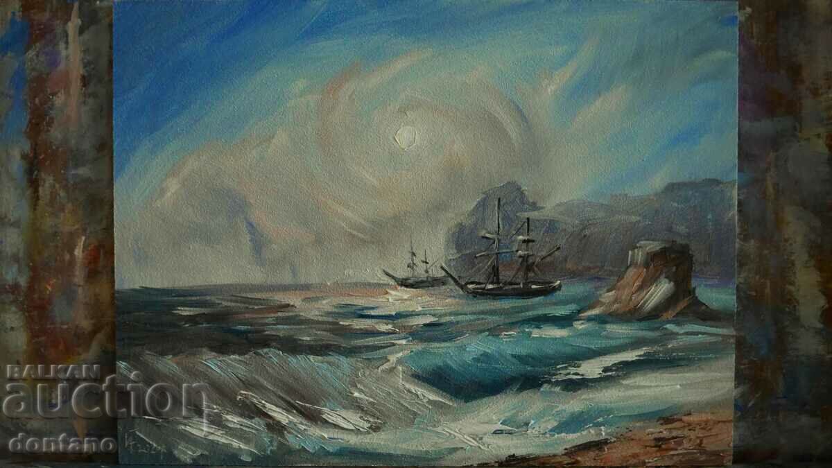 Pictură în ulei - Peisaj marin - Stânci