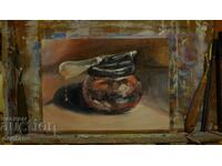 Still life oil painting - Jar of jam and knife