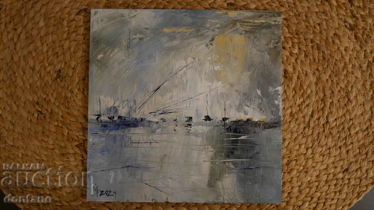 Abstract oil painting -Seascape -Boats
