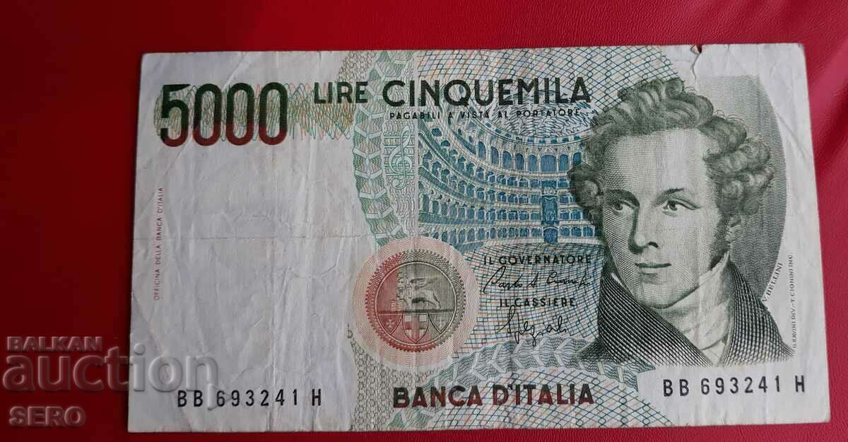 Bancnota-Italia-5000 lire 1985-Vincenzo Bellini-compozitor