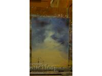 Маслена картина - Градски пейзаж - Телефонни стълбове и небе