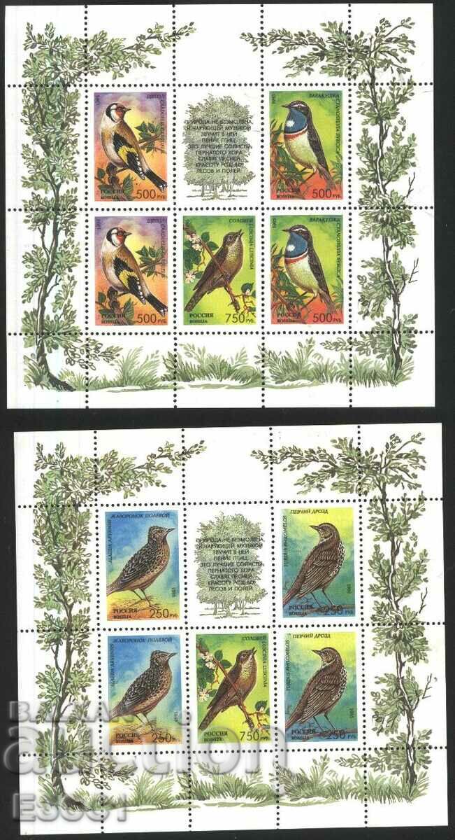 Чисти марки в малки листа Фауна Пойни птици  1995  от  Русия