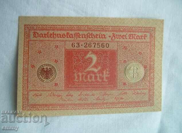 Банкнота Райхсмарка 2 марки, Германия, 1920