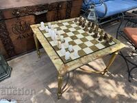 Very old marble chess 70x70 with brass table