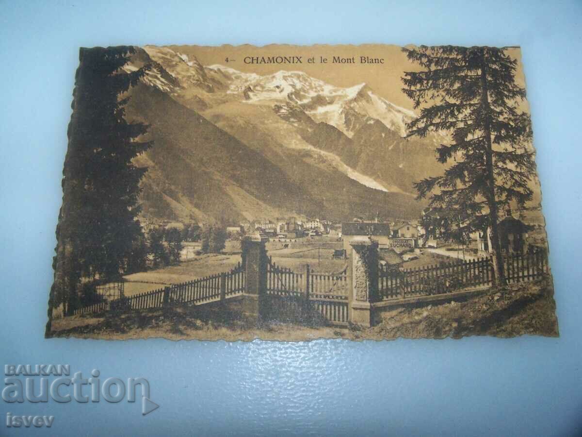 Old postcard from the resort of Chamonix and the Alps, 1910.