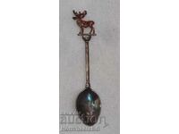 Silver-plated coffee spoon, enamel figure of a deer
