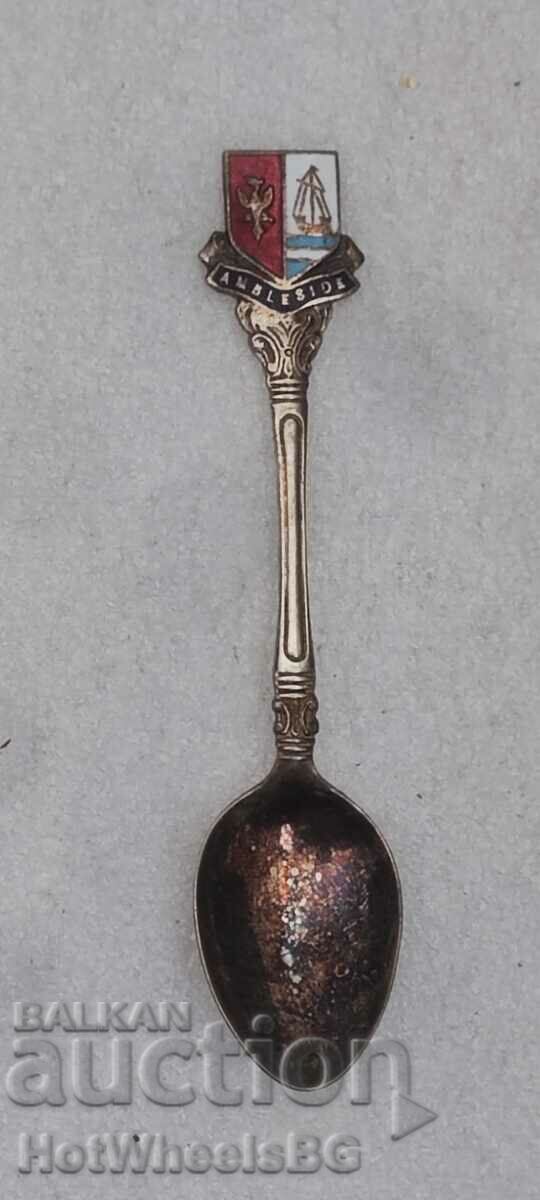 Silver plated coffee spoon, enamel-Ambleside-England