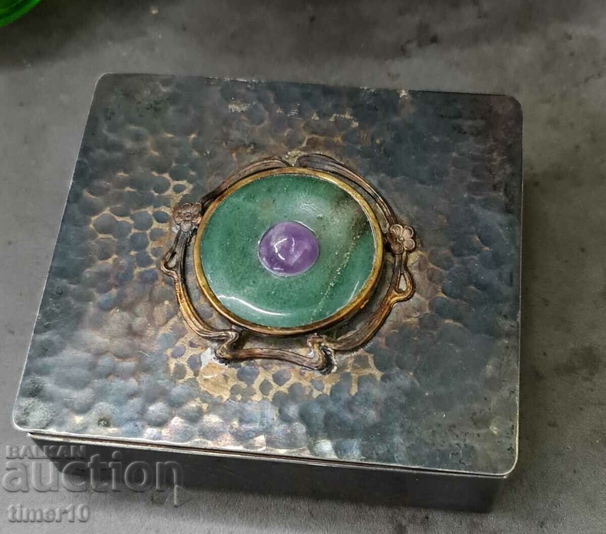 WMF silver plated jade and amethyst jewelry box