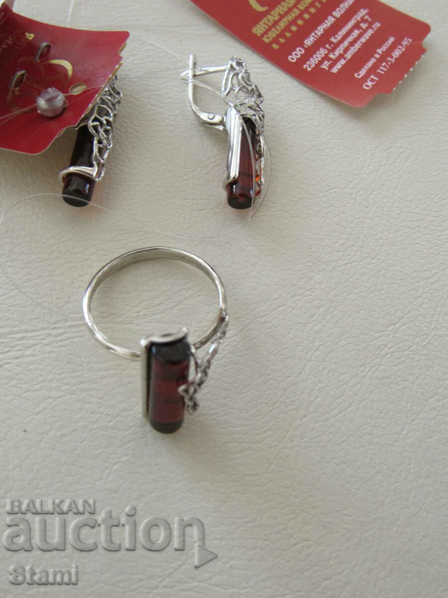 Premium Baltic amber earring and ring set