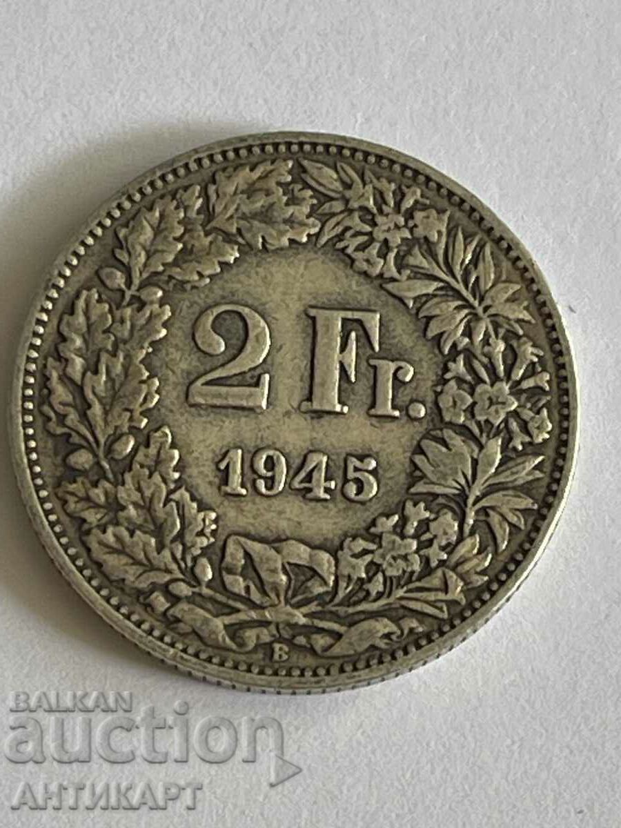 silver coin 2 francs Switzerland 1945 silver