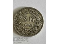 сребърна монета 2 франка Швейцария 1945 сребро