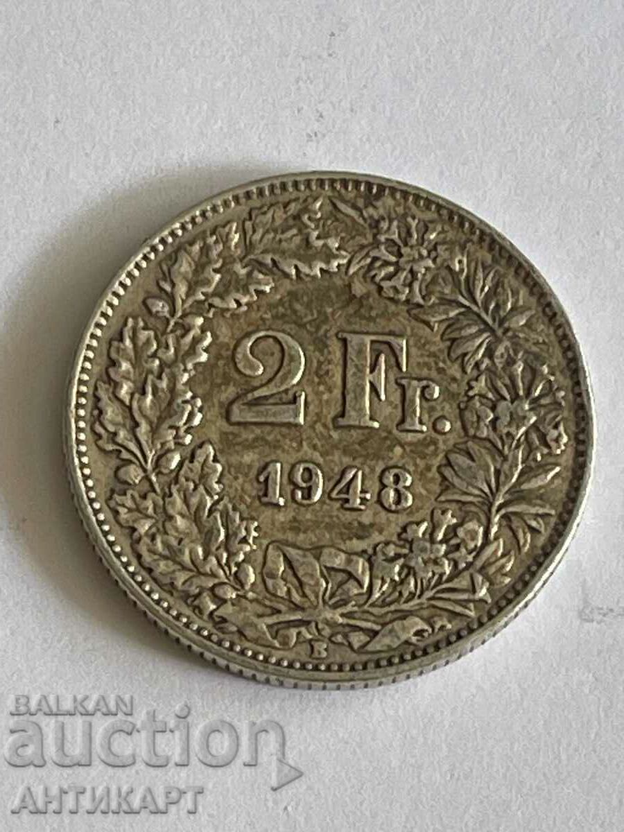 silver coin 2 francs Switzerland 1948 silver