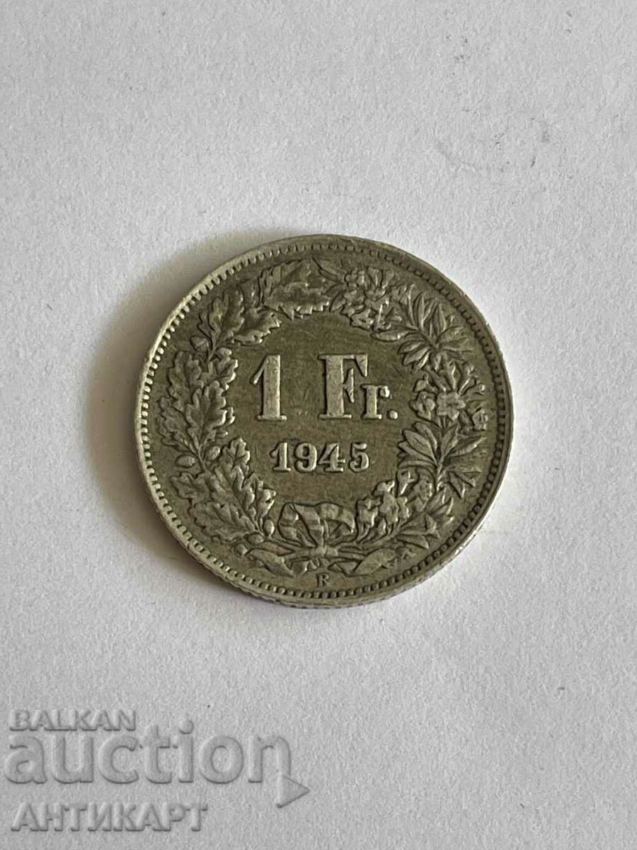 silver coin 1 franc silver Switzerland 1945