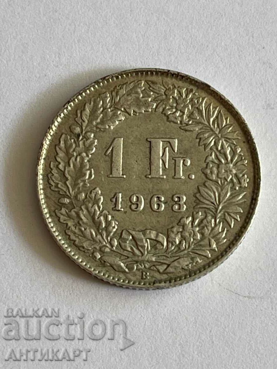 сребърна монета 1 франк сребро Швейцария 1963 отлична