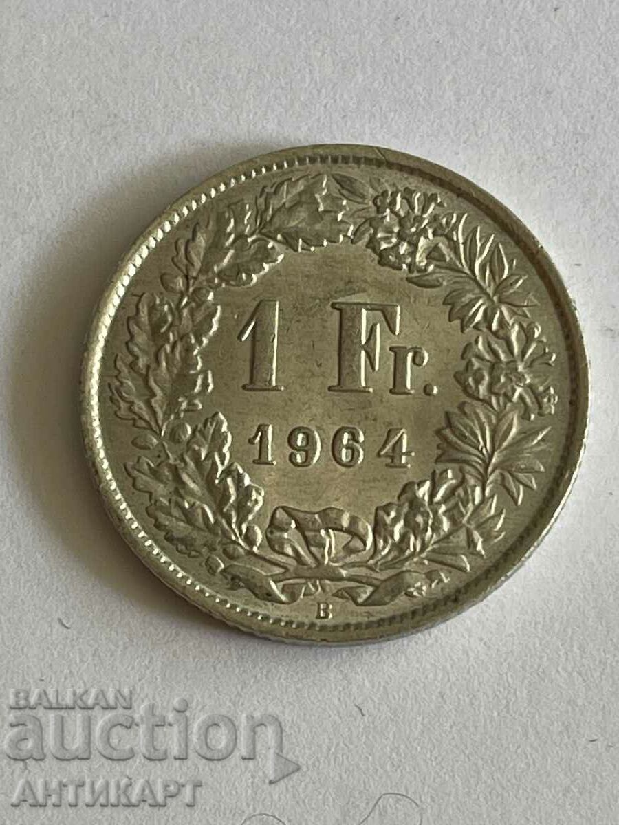 сребърна монета 1 франк сребро Швейцария 1964 отлична