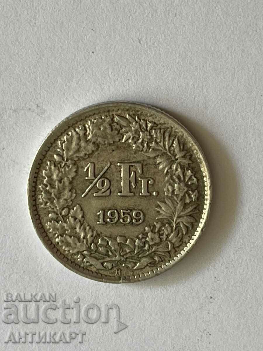 сребърна монета 1/2 франк сребро Швейцария 1959 отлична