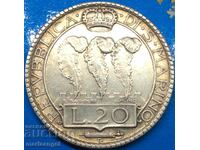 20 lire San Marino 1932 silver gold patina