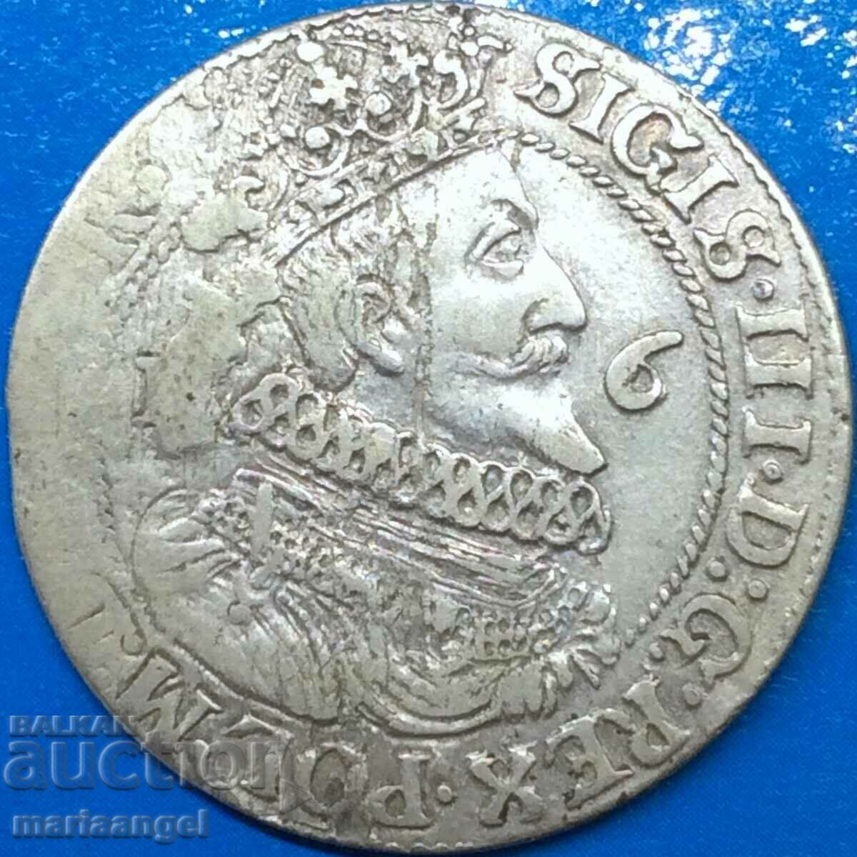 1/4 Thaler Orth Sigismund III Vas Polonia Danzig Large Silver