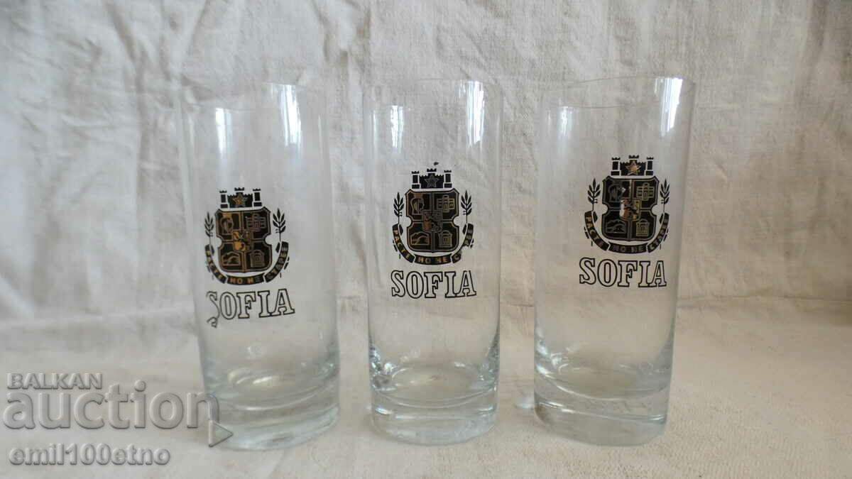 Thin glass water glasses with the coat of arms of Sofia