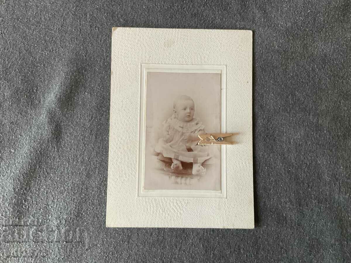Стара снимка картон Леонид Хелфман Трън 1899 бебе