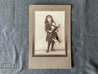 Παλιά εικόνα χαρτόνι DA Karastoyanov 1915 κορίτσι με ένα μπουκέτο