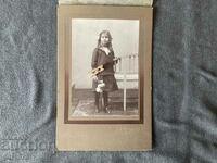 Old photo cardboard DA Karastoyanov 1915 girl bouquet