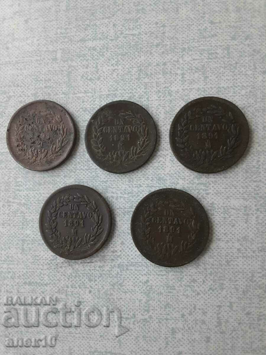 Mexico 1 centavos 1891 5 pieces