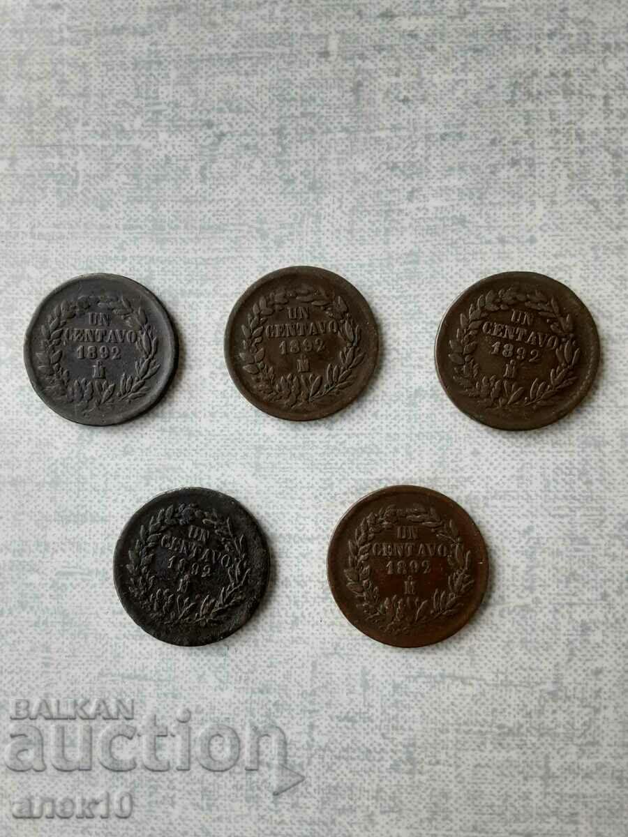 Mexico 1 centavos 1892 5 pieces