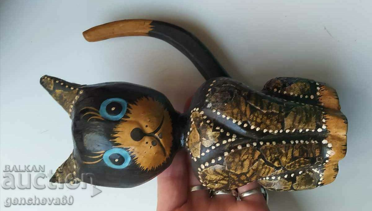 Σκαλιστή στο χέρι vintage ξύλινη φιγούρα γατούλας - 6