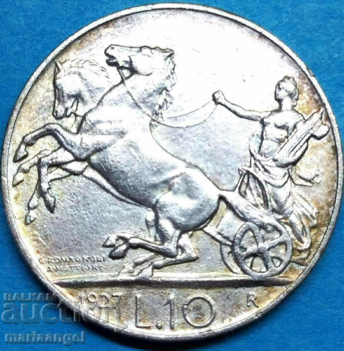 10 Lire 1927 Italia **FERT** Patină de argint