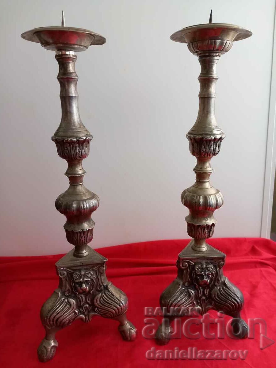 Large Old Silver Plated CHURCH Candlesticks 2