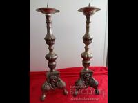 Large Old Silver Plated CHURCH Candlesticks 2