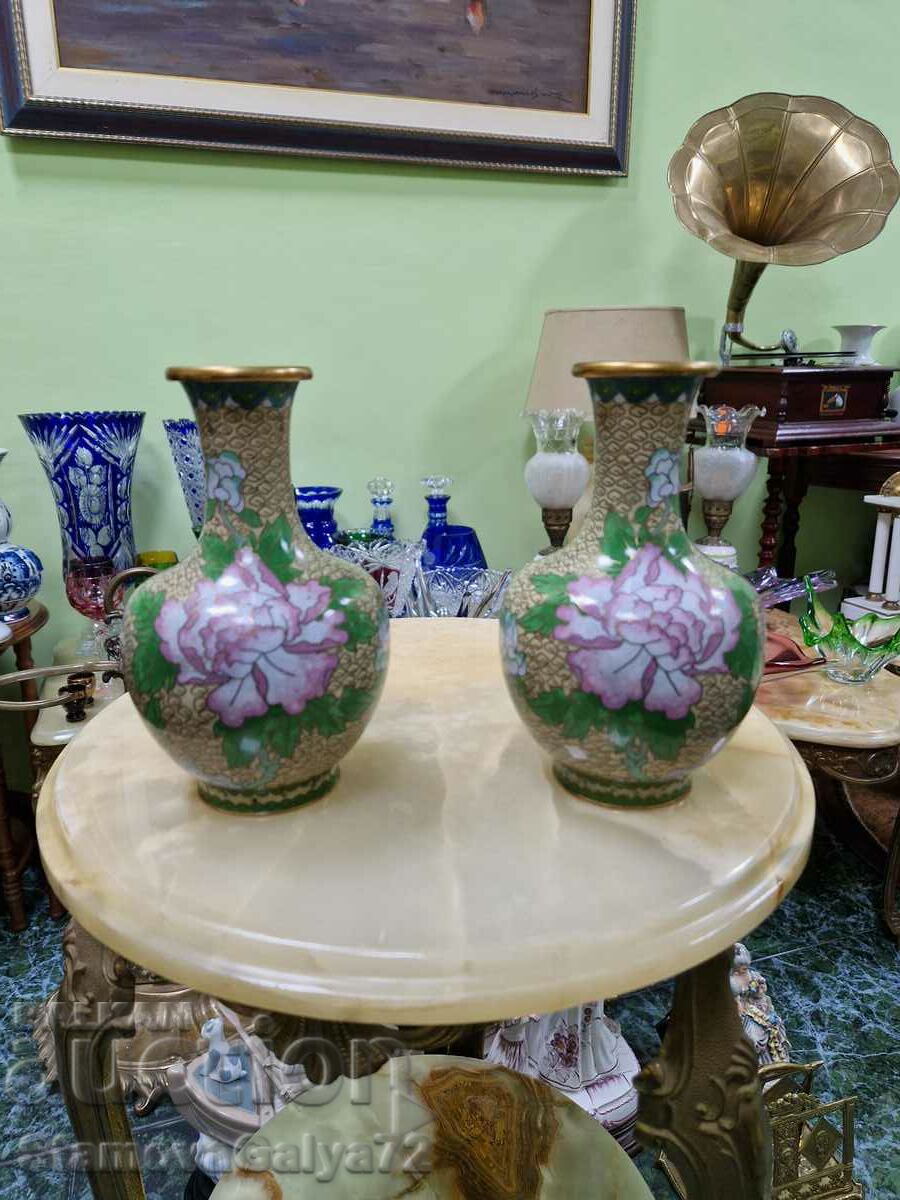 A pair of superb Cloisonné vases