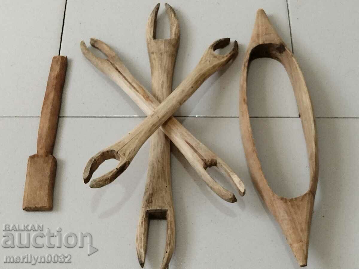 Old elements for a loom made of wood starch wooden, primitive - 6 Old elements for a loom made of wood starch wooden, primitive - 6