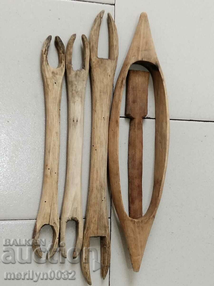 Old elements for a loom made of wood starch wooden, primitive - 7 Old elements for a loom made of wood starch wooden, primitive - 7