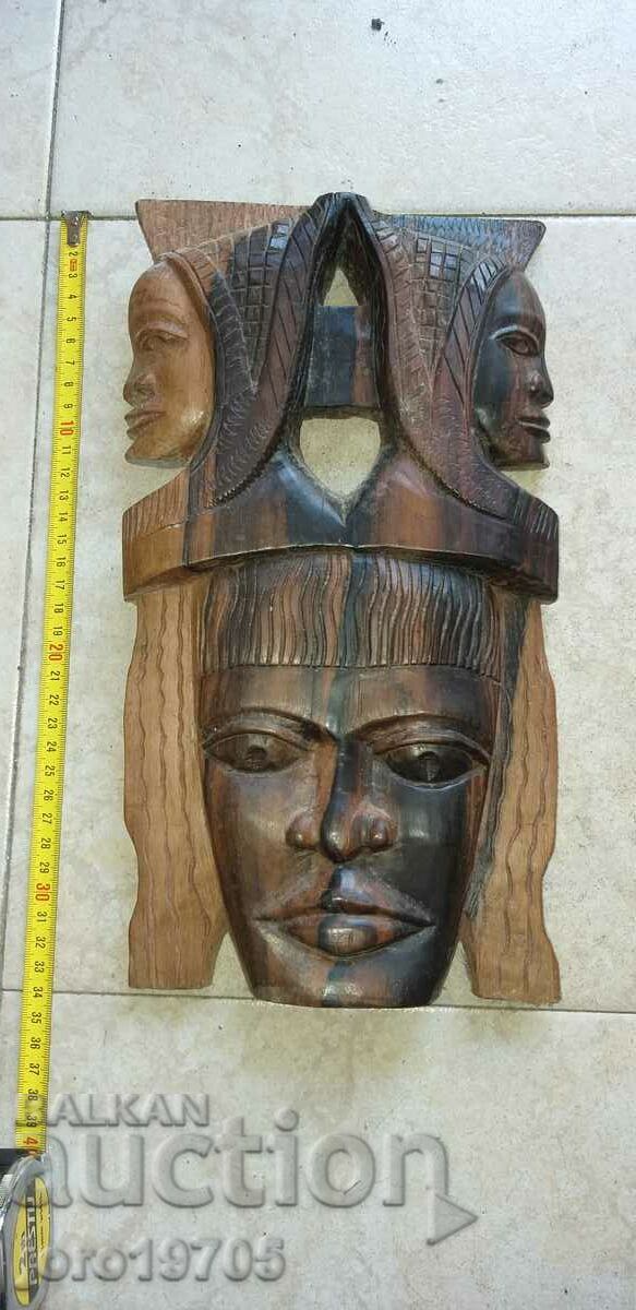 old ebony / mask / panel / carving / heavy wood