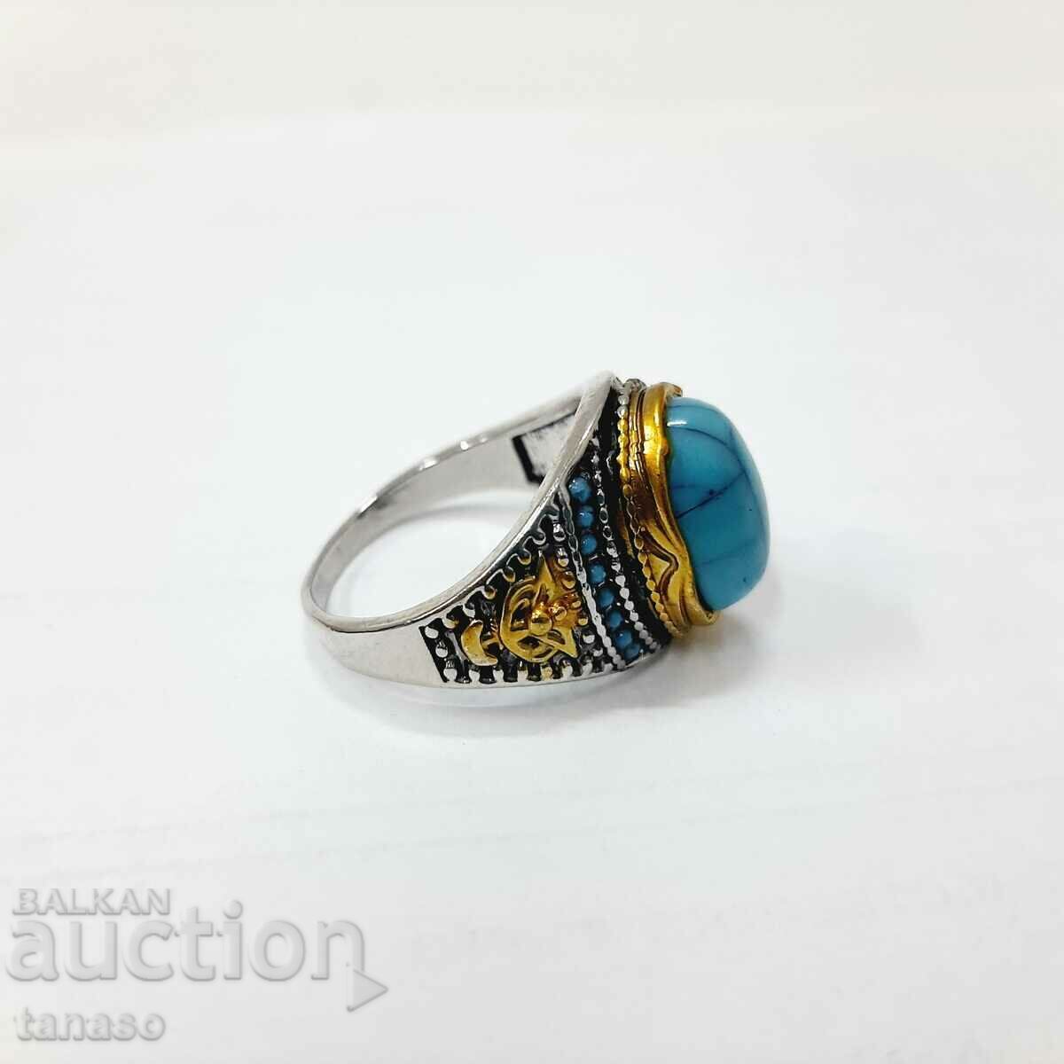 Auction  Ring with natural turquoise, silver plated