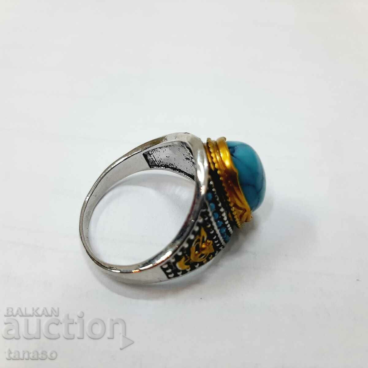 Ring with natural turquoise, silver plated - 5