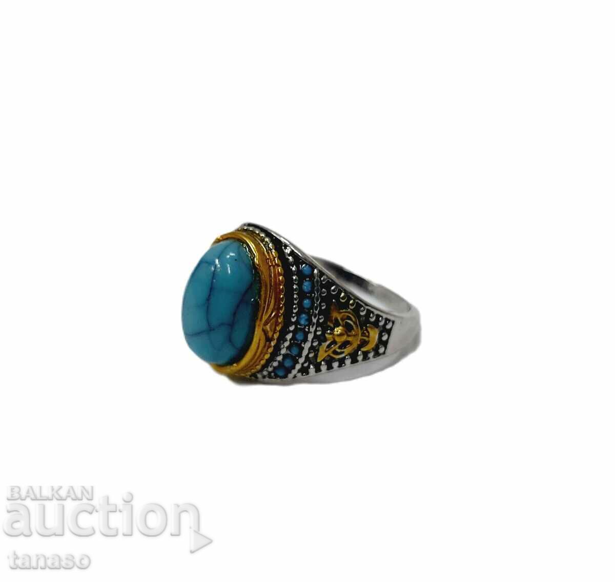 Ring with natural turquoise, silver plated
