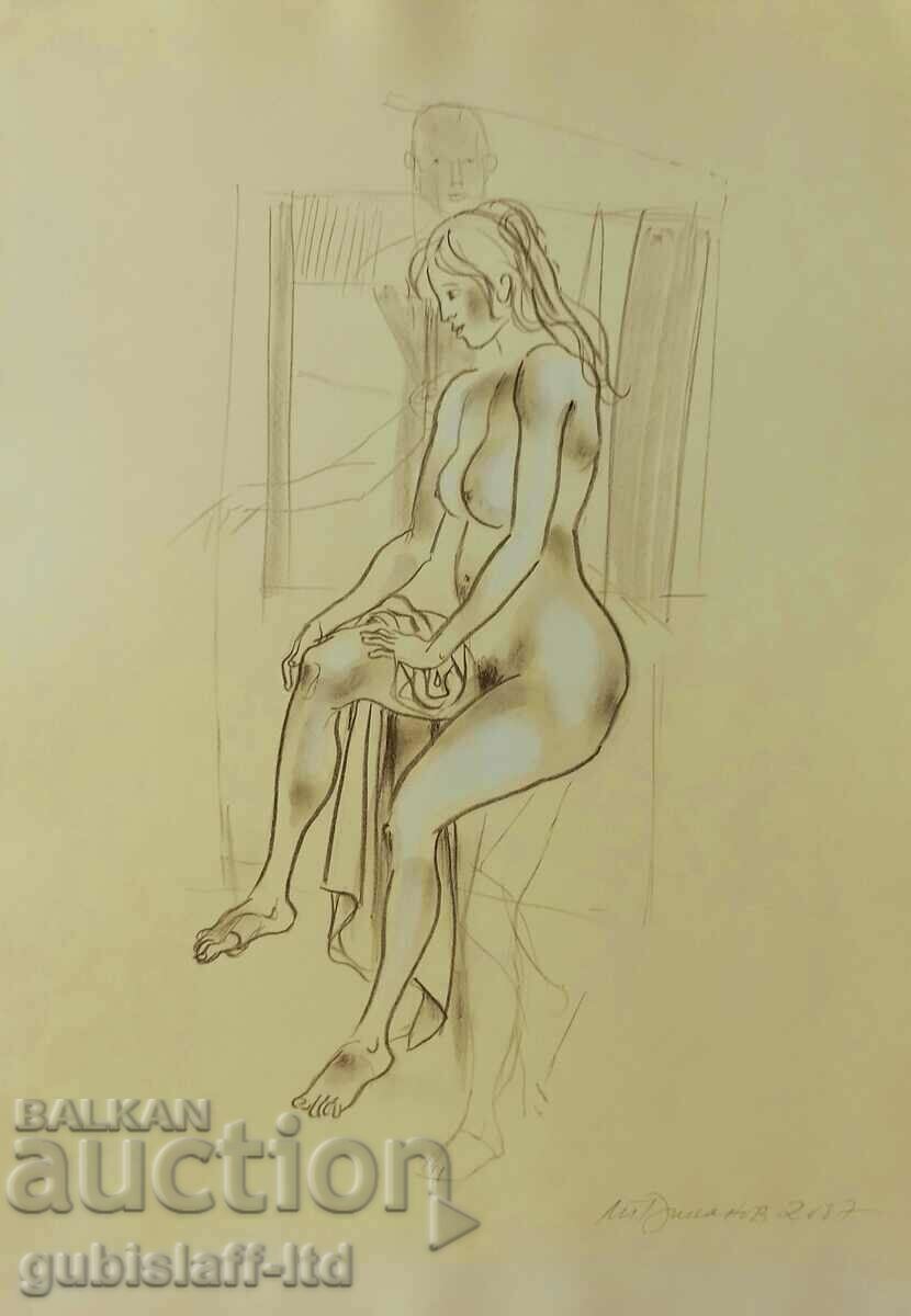 Картина, графика, голо тяло, худ. Л. Диманов, 2007 г.