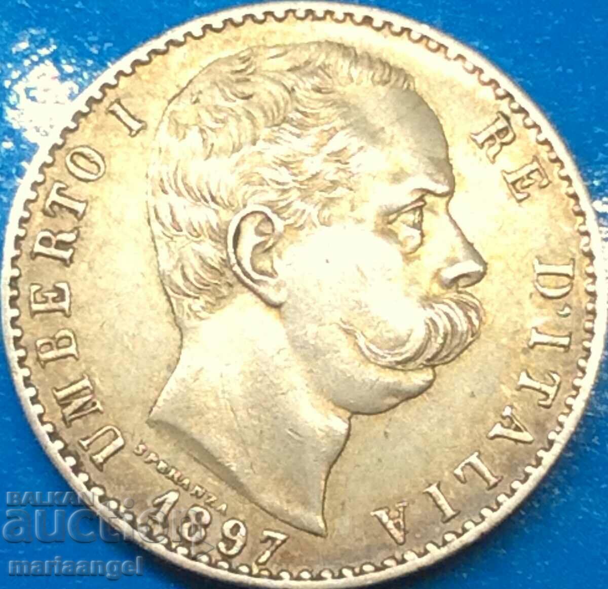 2 lire 1897 Italy Umberto I light gold patina